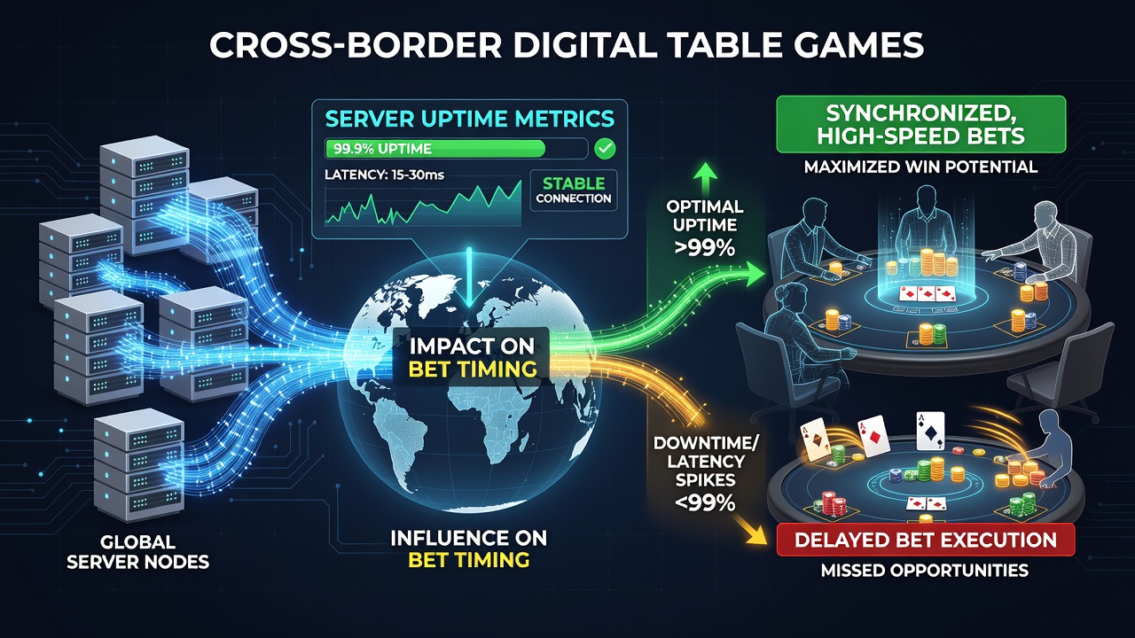 Network latency map illustrating server connections across multiple continents for digital table games