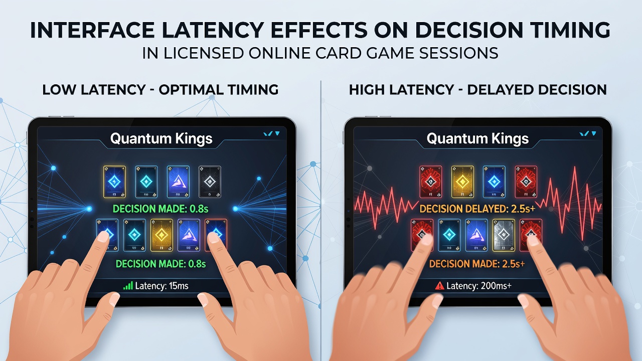 Network latency visualization in online card game interfaces showing delayed response indicators