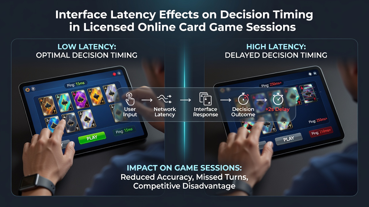 Player decision timing graphs from licensed online card platforms during variable latency conditions