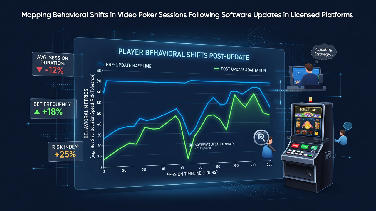Data visualization of player session adjustments after video poker software updates across licensed platforms
