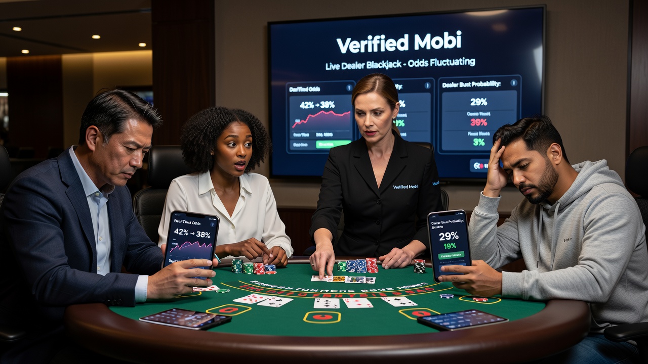 Close-up of player interface highlighting odds fluctuation alerts in a live mobile blackjack game
