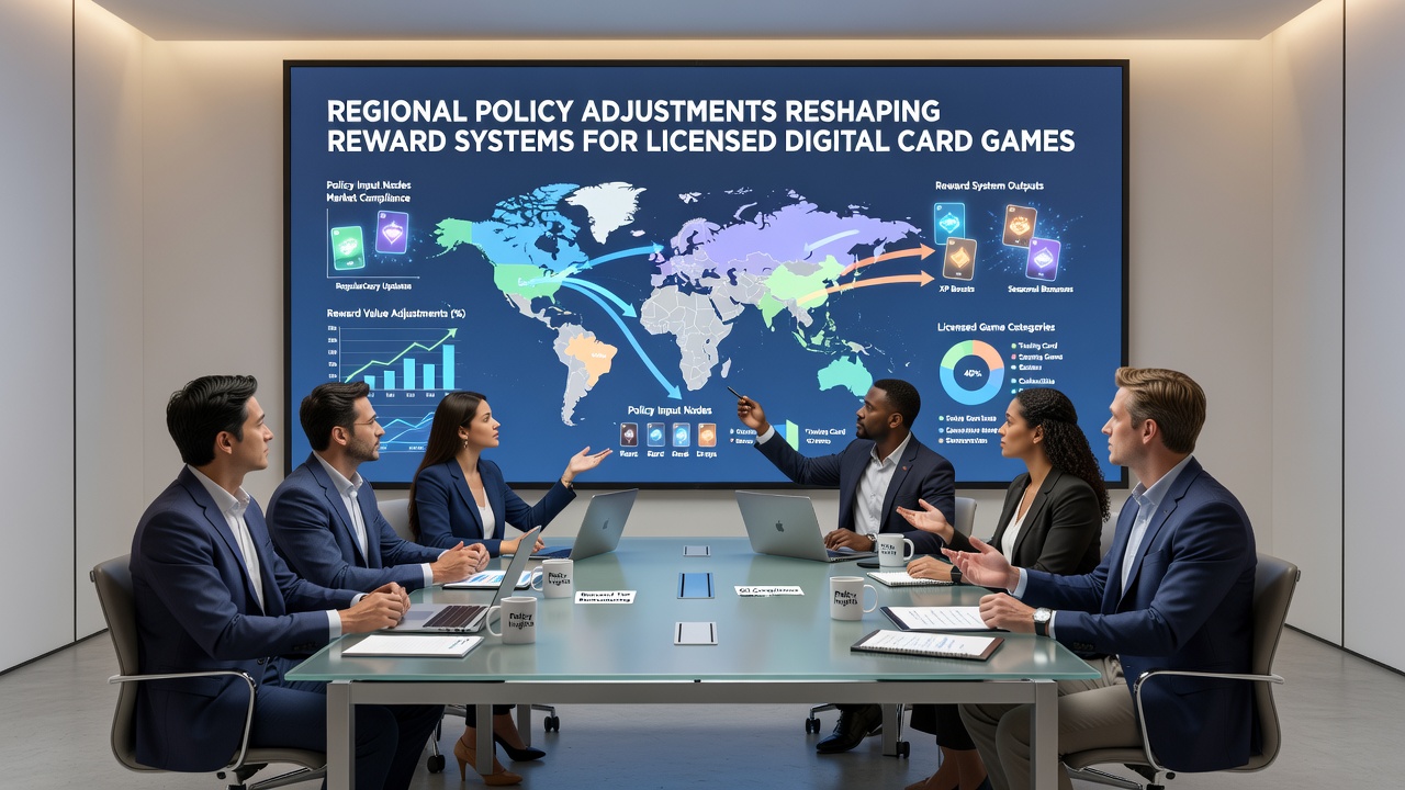 Analytics dashboard showing regional reward adjustments for digital card game loyalty programs