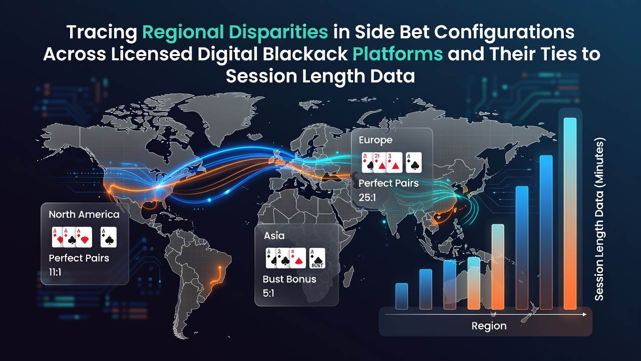 Regional analysis chart showing side bet variations and session length correlations on licensed blackjack platforms