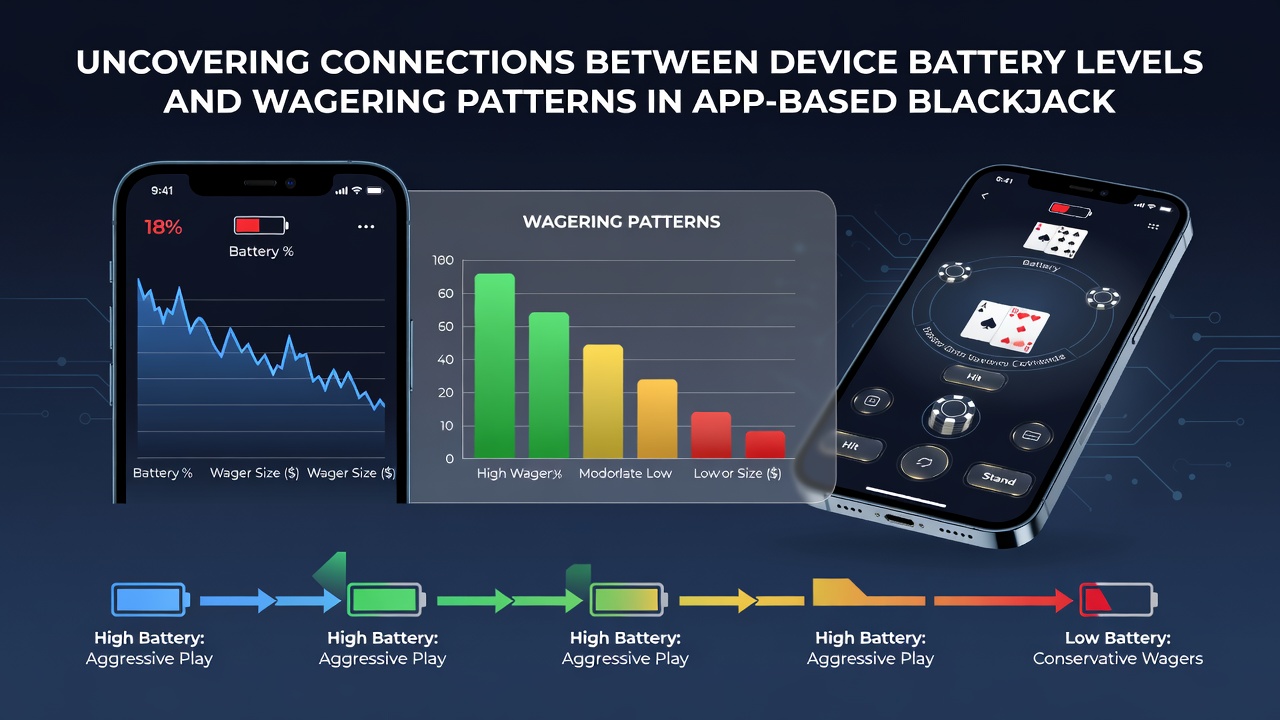 Graph overlay on blackjack app screen illustrating correlation between battery percentage and average bet size over multiple hands